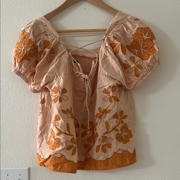 Madewell Floral Embroidered Women's Top - Peach and Orange - Picture 2 of 3